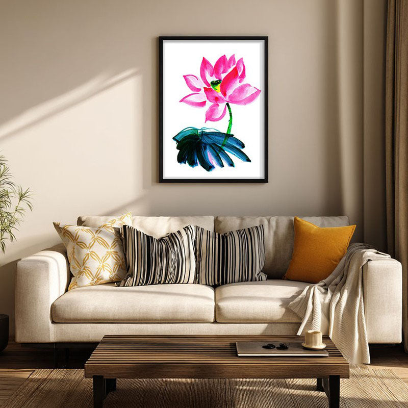 Pink Minimal Lotus Archival Paper Wall Art With Frame