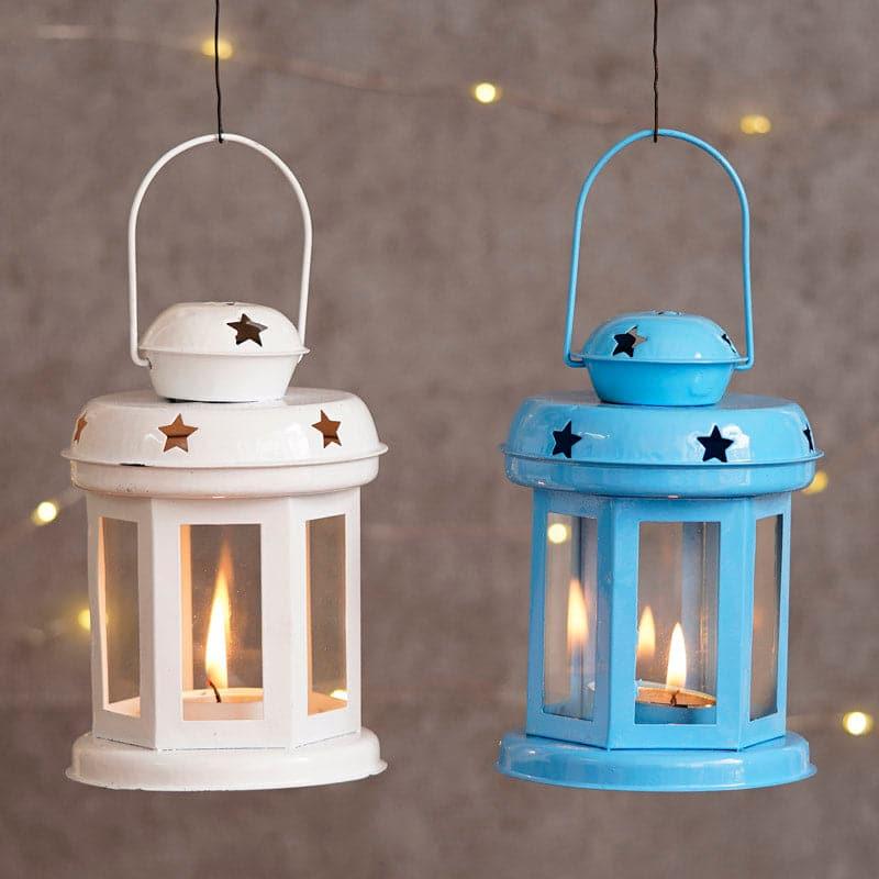 Lantern Lore Tealight Candle Holder (Blue & White) - Set Of Two media 3