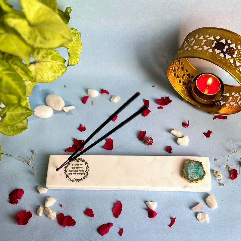 Gayathri Mantra Incense Holder With Agate Plating - Green media 4