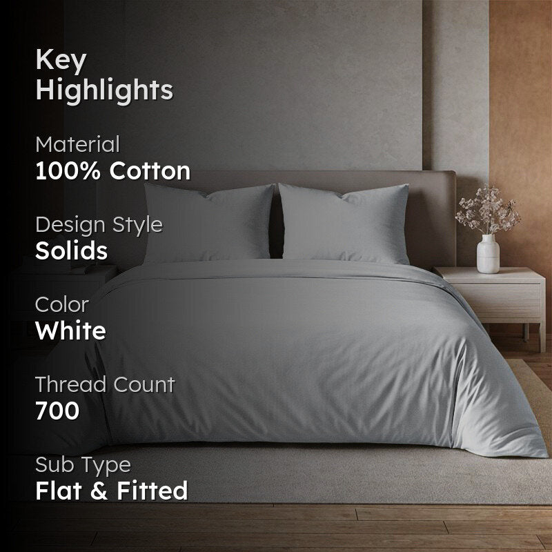 Freyda Solid Cotton Bedsheet (White) - 700 TC media 2