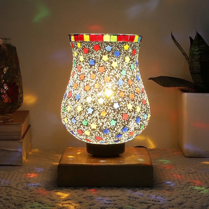 Tinker Mosaic Glass Table Lamp With Wooden Base - Multicolor