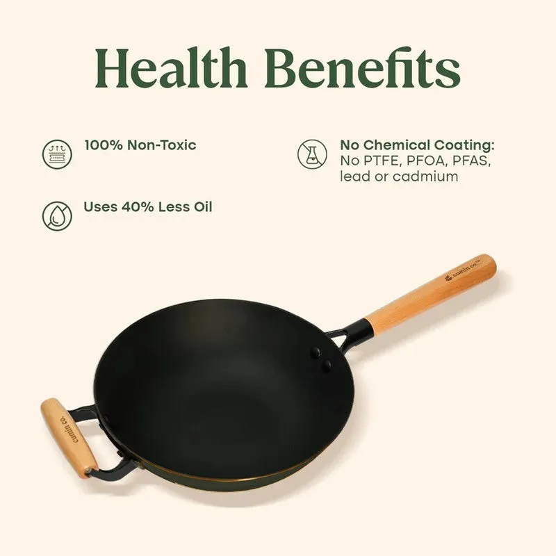 Cumin Co Enamel Cast Iron Wok (1500 mL) - Green media 8