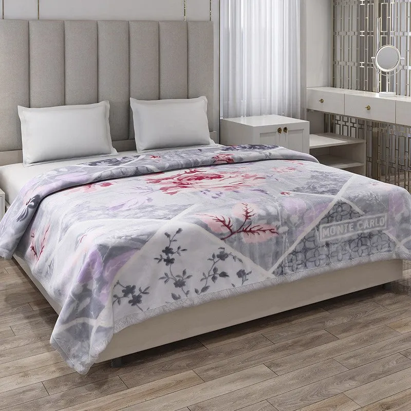 Monte Carlo Blossom Dreamscape Blanket (Grey,Pink) - 871 GSM media 1