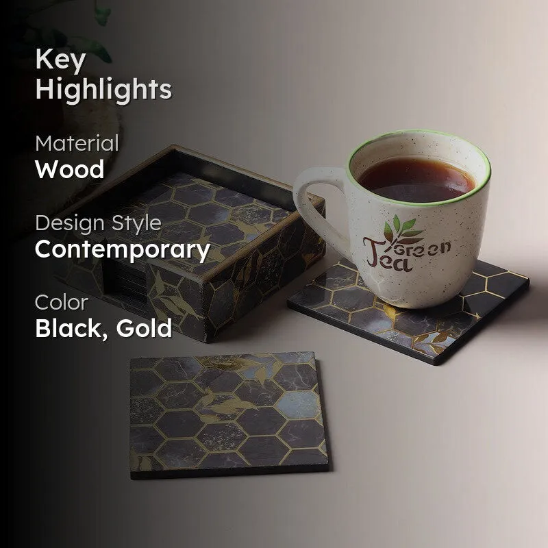 Hexiq Wooden Coaster with Stand - Seven Piece Set media 2