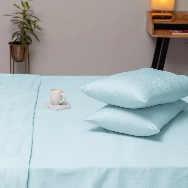 Diamond Dazz Fitted Jacquard Cotton Bedseet (Pale Blue) - 300 TC media 4