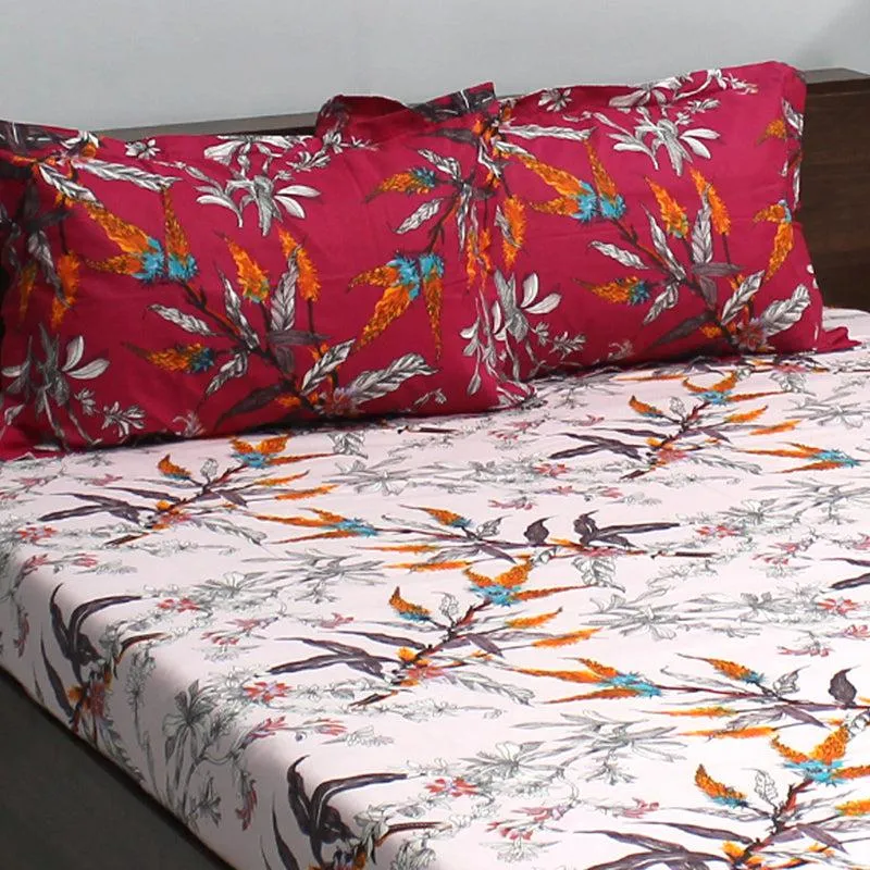 Waida Floral Cotton Bedsheet (Red) - 110 TC media 4