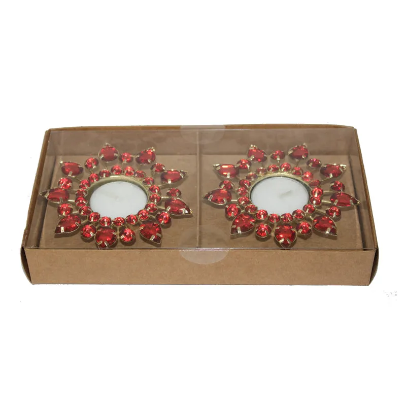 Tajra Ornate Tea Light Holder (Red) - Set Of Two media 4