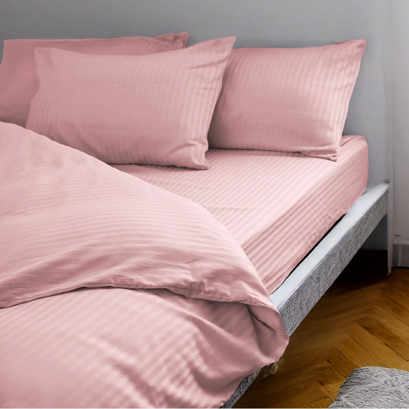 Stripe Charm Cotton Duvet Cover - Cameo Rose media 4