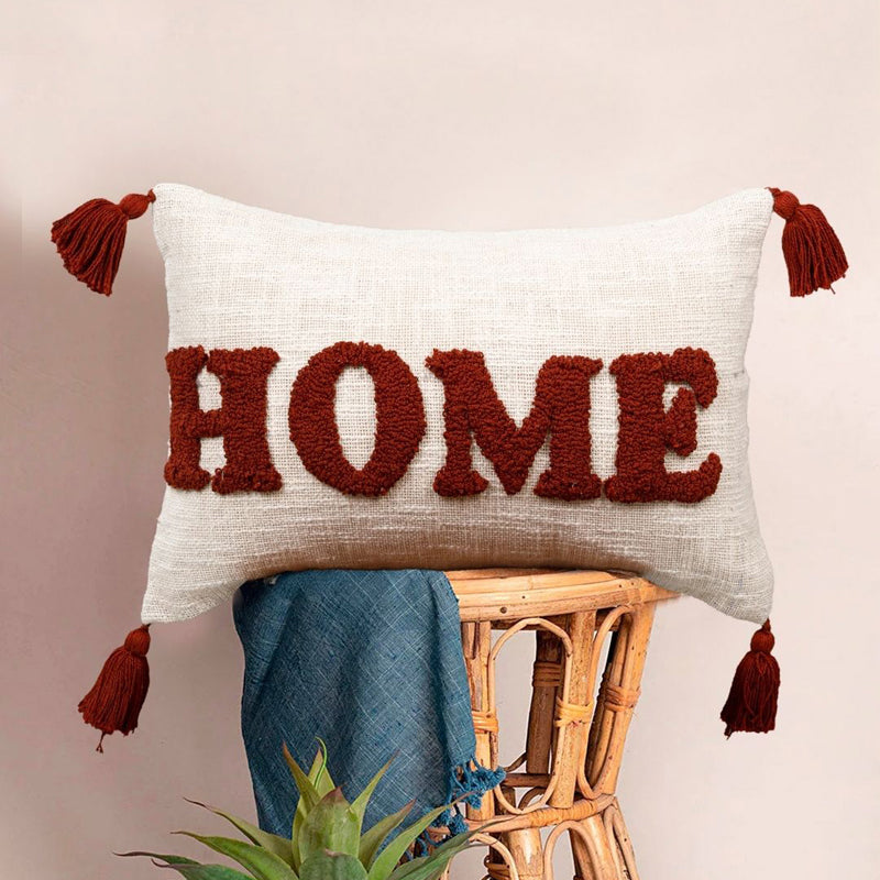 Home Tassle Tufted Cushion Cover Set (Maroon) - Set Of Two media 3
