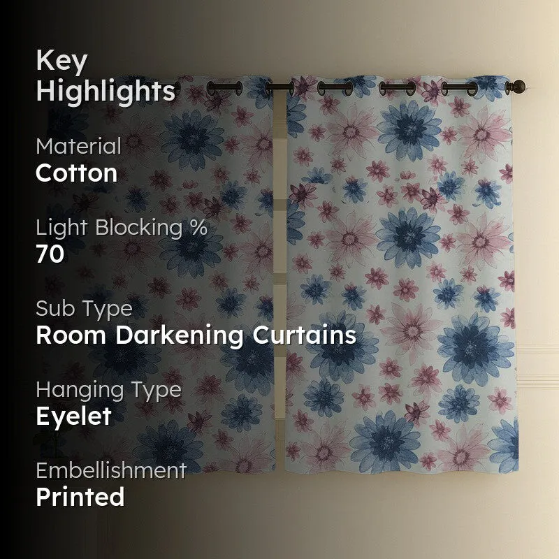 FloriBelle Cotton Curtains (blue,pink) - Set Of Two media 2