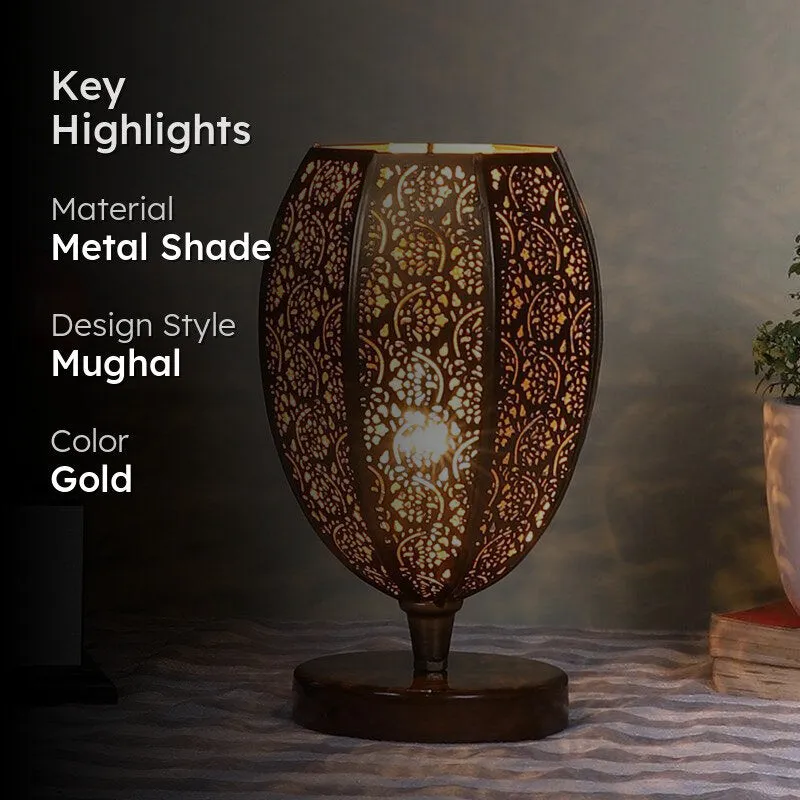 Mehela Etched Metal Table Lamp With Brown Base - Gold media 2