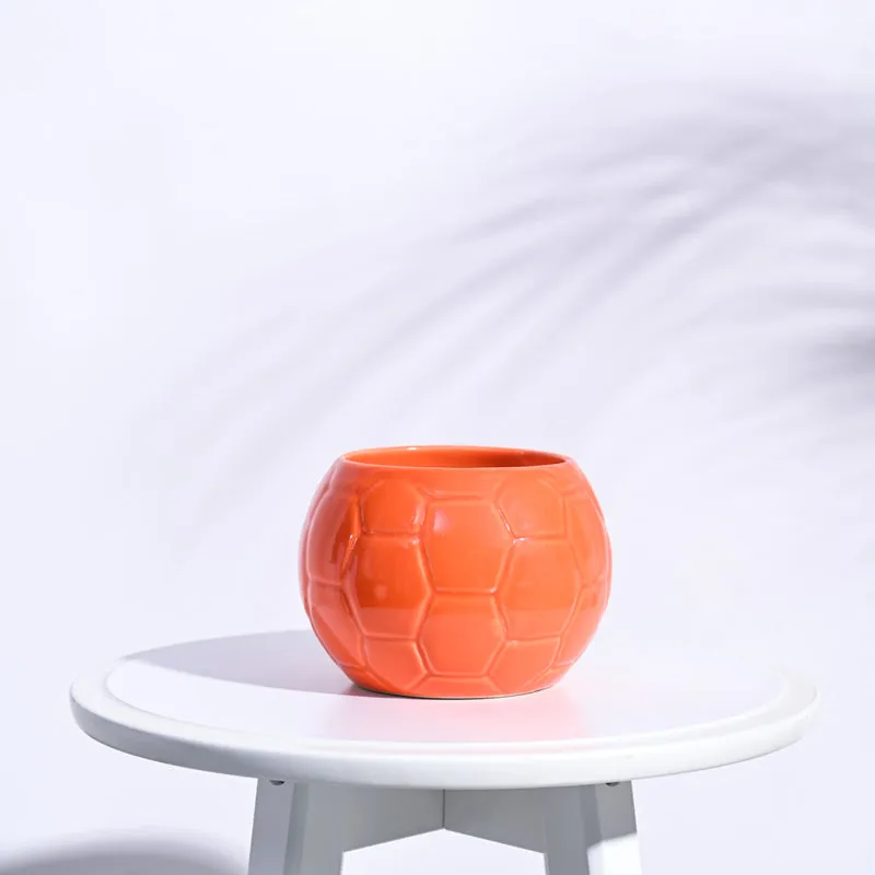 Ugaoo Football Orange Ceramic Pot media 1