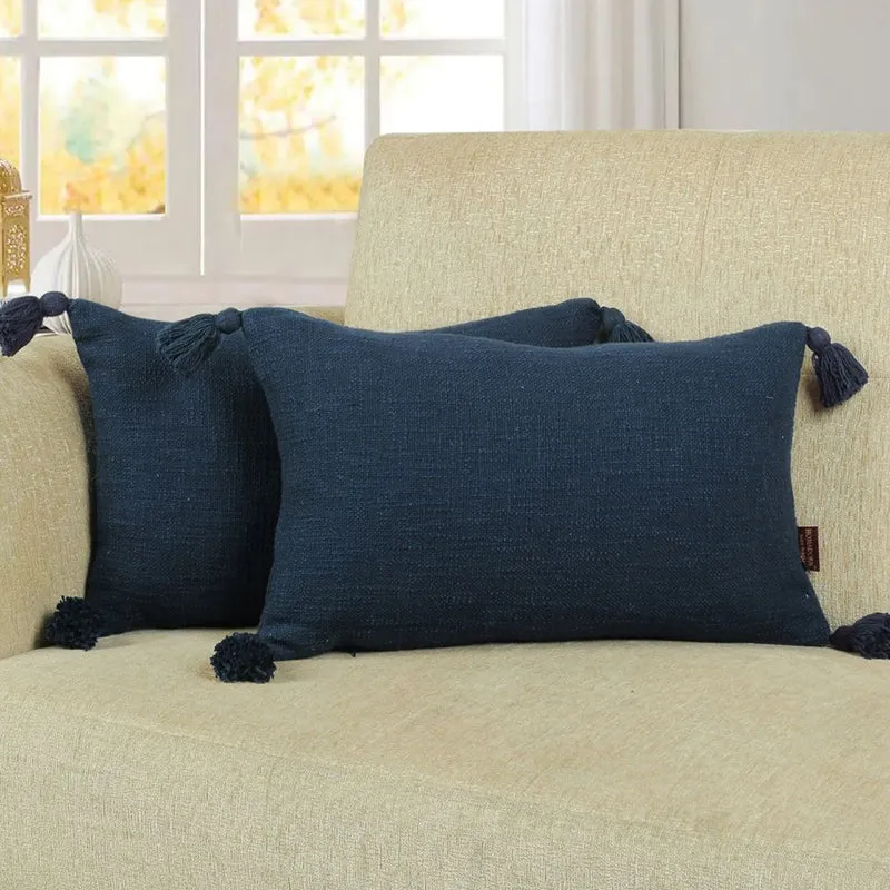 Claira Rectangle Solid Cushion Cover (Dark Blue) - Set Of Two media 4