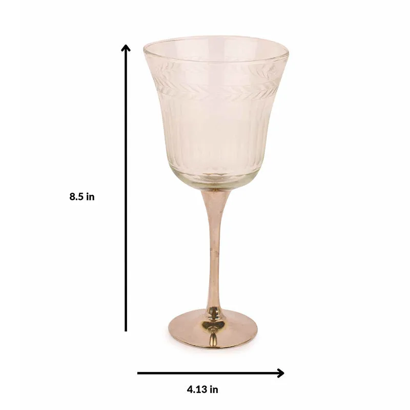 Sitarana Glass & Brass Goblet Wine Glass (Gold/350 mL) - Set Of Two media 5