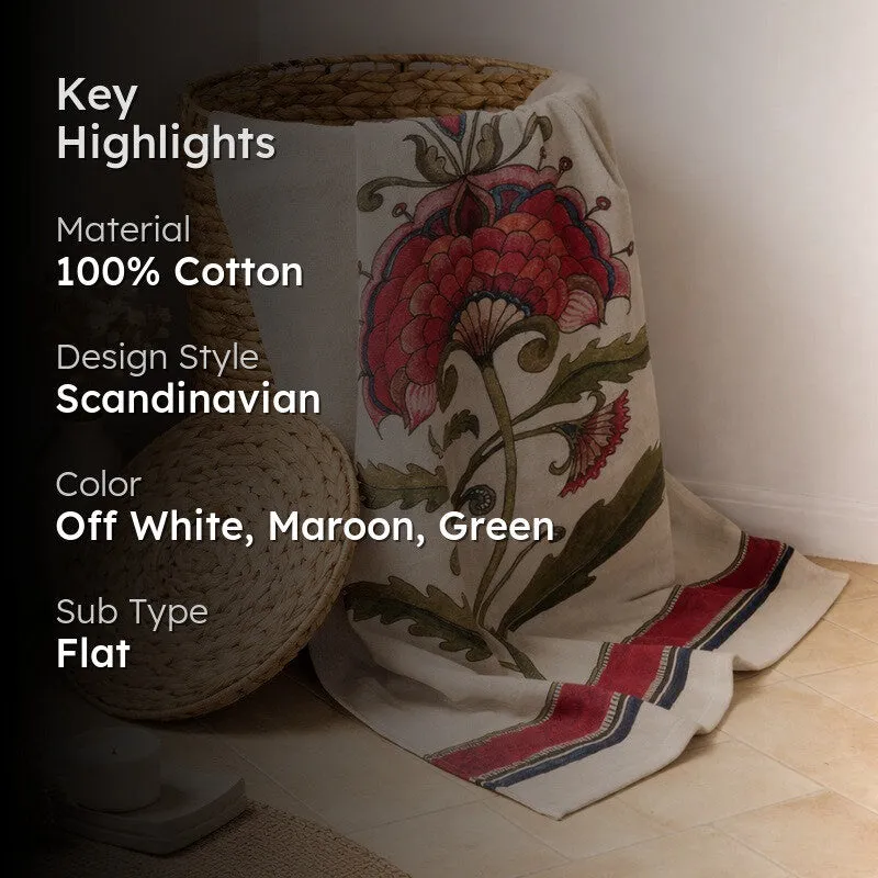 Mehfil Floral Cotton Bath Towels - Off White & Red media 2