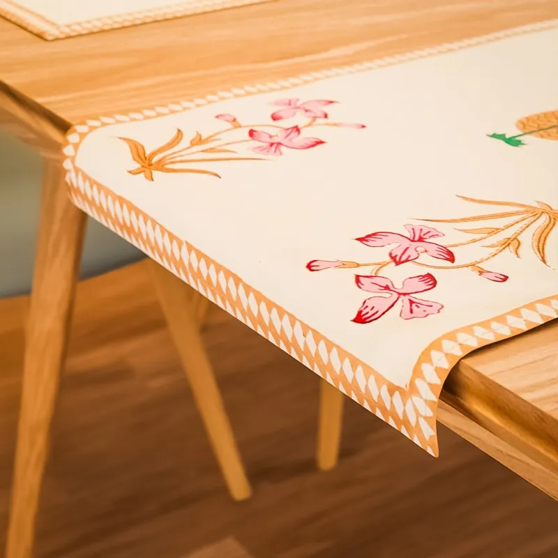 Classic Linen Cotton Table Linen Set (Orange) - Seven Piece Set media 5