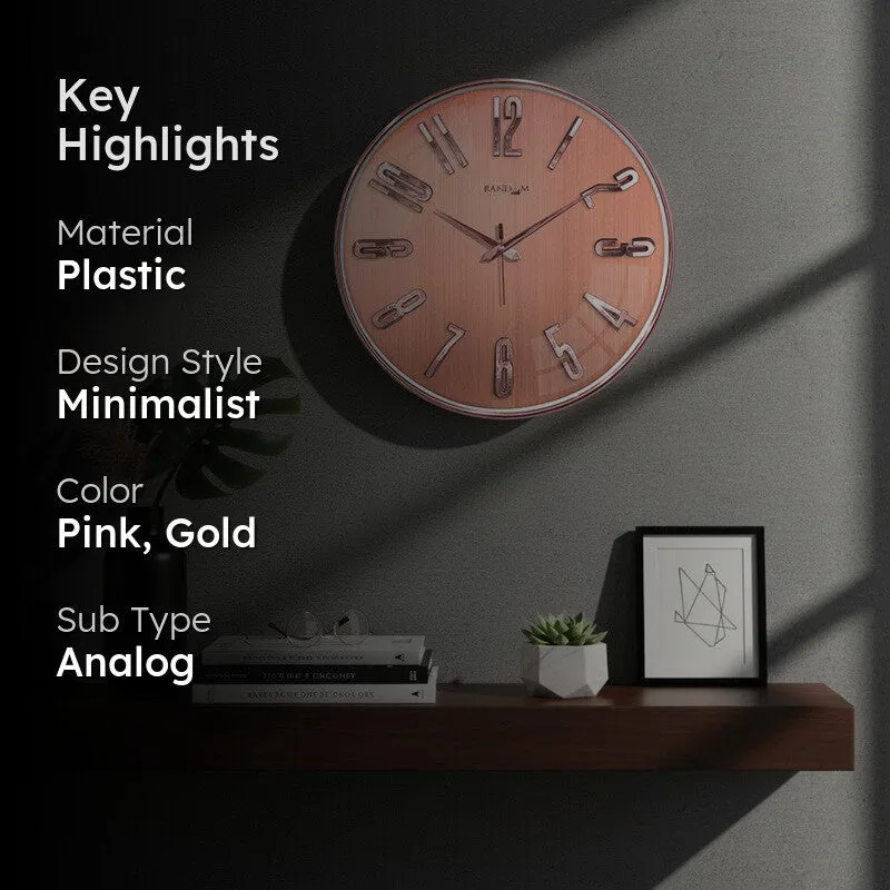 Elite Numeric Plastic Wall Clock - Pink & Rose Gold media 2