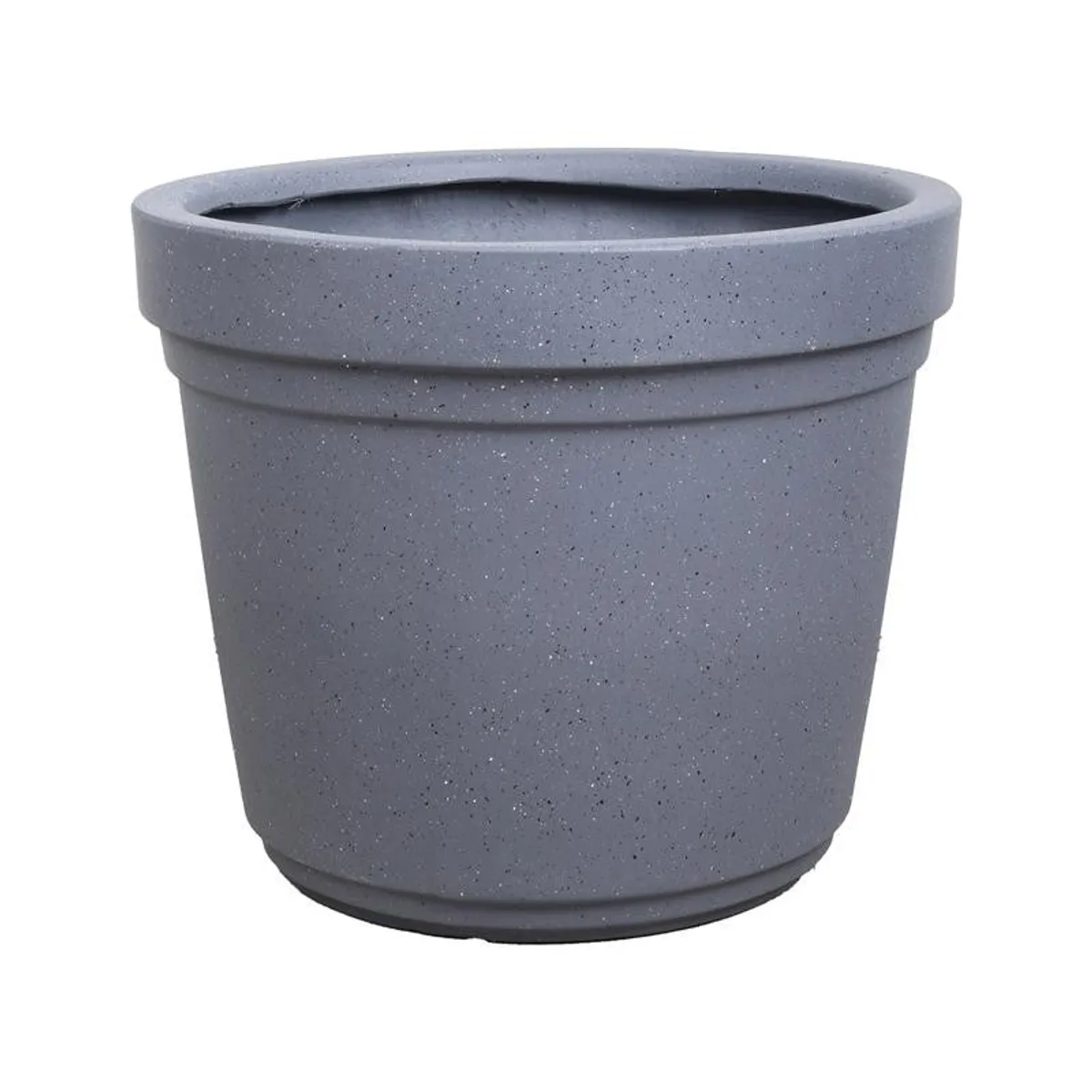 Standalone grey speckled cylindrical planter shown against a white background.
