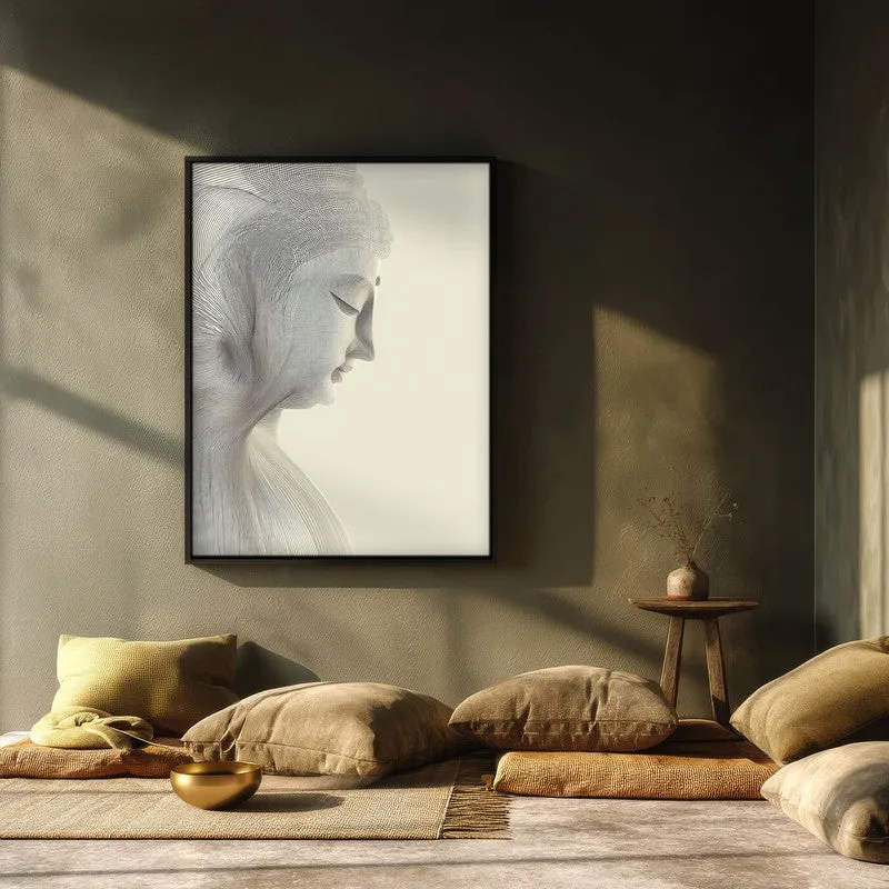 Silent Contemplation Buddha Wall Painting With Black Frame media 3