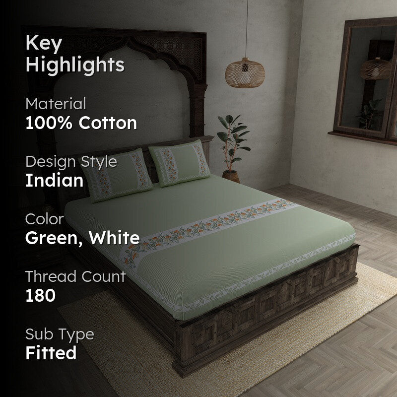 SignatureRest Cotton Bedsheet (Green) - 180 TC media 2