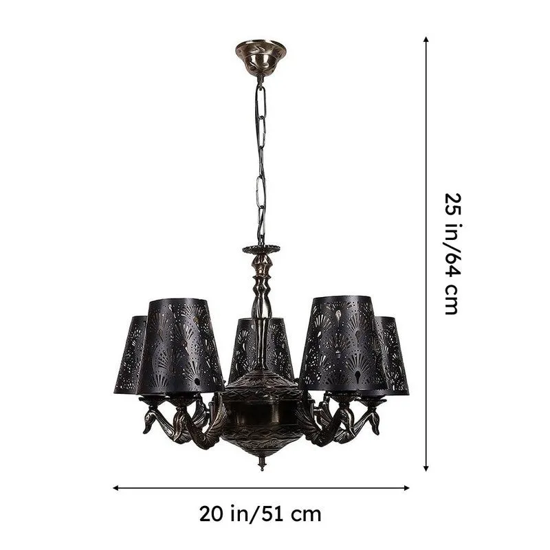 Ethnic Noma Etched Mayoor Golden Antique Ceiling Lamp media 6