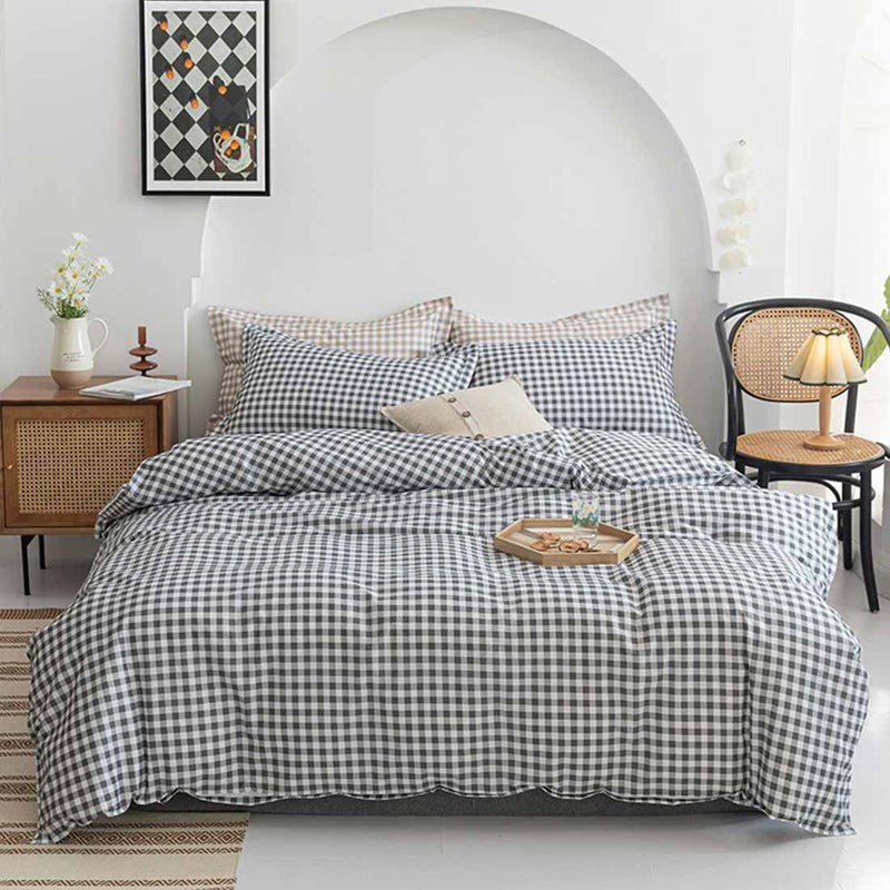 Checkered Dreams Fitted Micro Fiber Bedsheet (Grey) - 150 GSM media 8