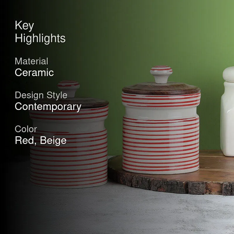 Tiare Edge Ceramic Jar (Red/600 mL Each) - Set Of Two media 2