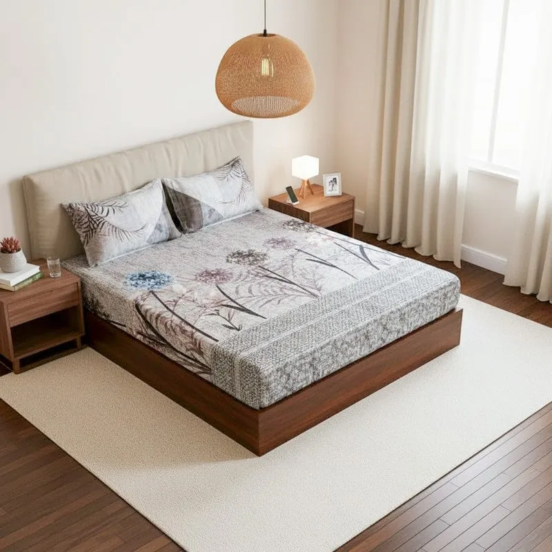 Hayat Floral Cotton Bedsheet (Grey) - 200 TC media 1