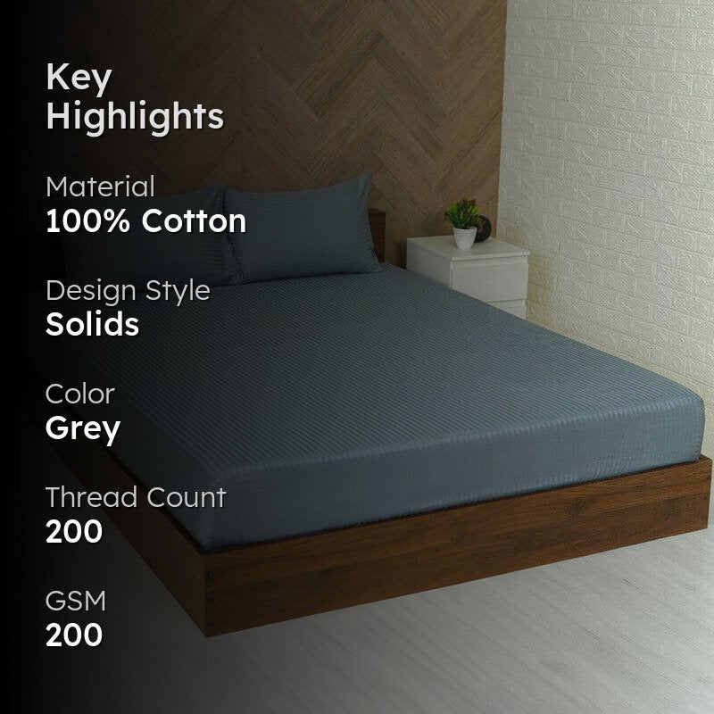 Reposi Striped Cotton Bedsheet (Grey) - 200 TC media 2