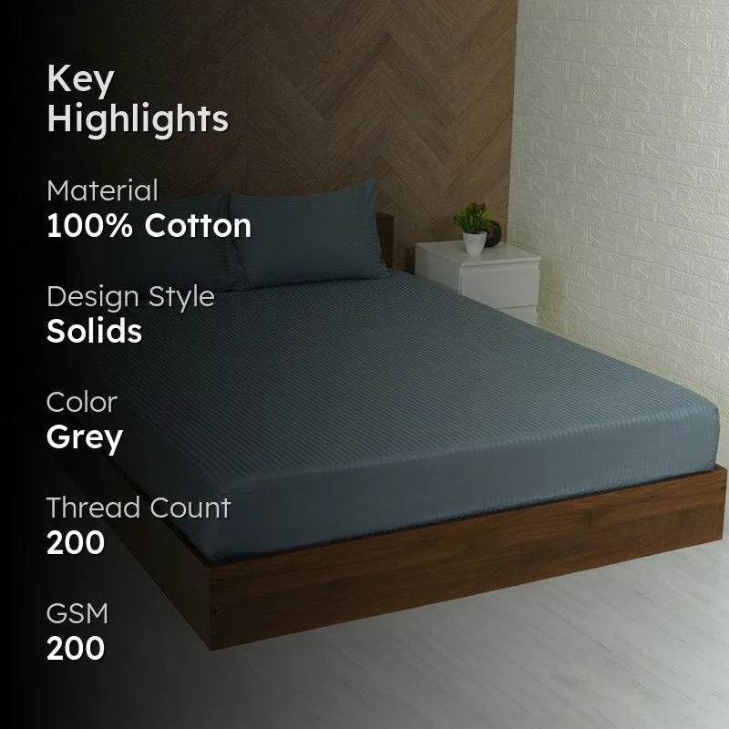 Reposi Striped Cotton Bedsheet (Grey) - 200 TC media 2