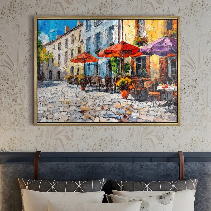 Cobblestone Cafe Canvas Wall Painting With Frame media 5
