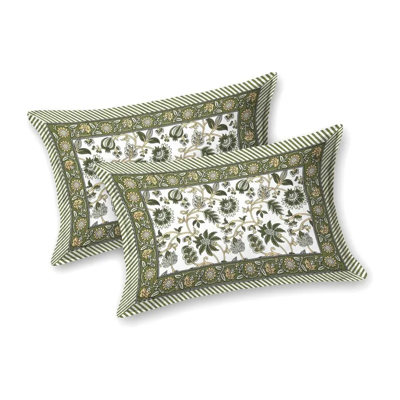 Craftet Cotton Bedsheet (Olive Green,White) - 240 TC media 4