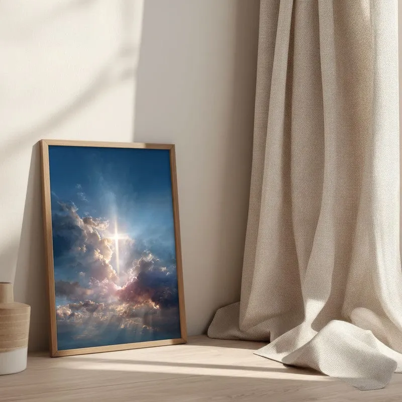 Peaceful Sky Archival Paper Wall Painting With Brown Frame media 3