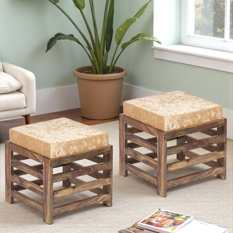 Uvaro Sheesham Wooden Bench with Cushions (Beige) - Four Piece Set