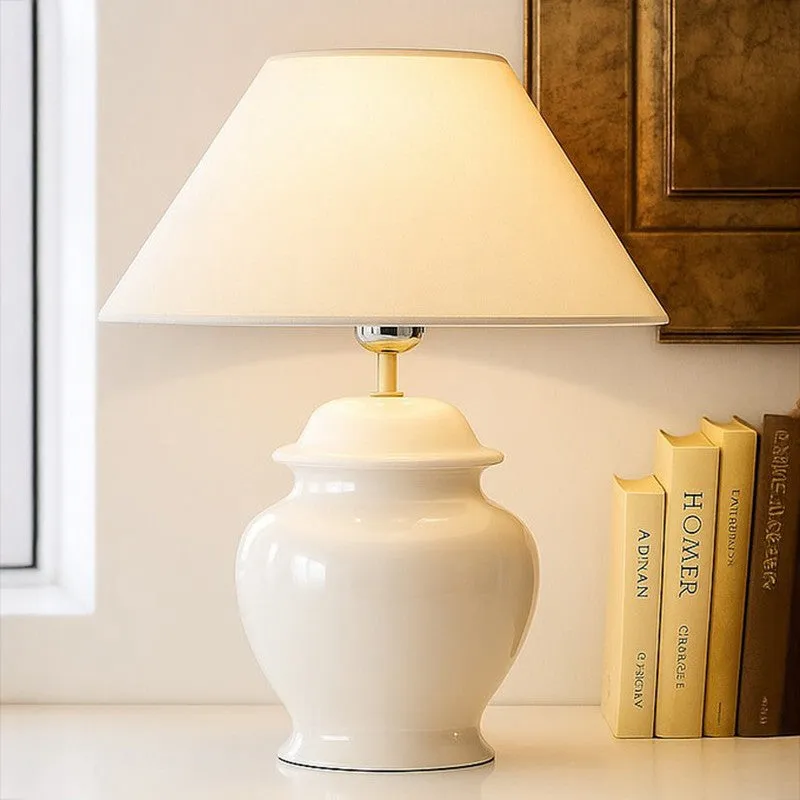 Fancy Ceramic Table Lamp - White media 1