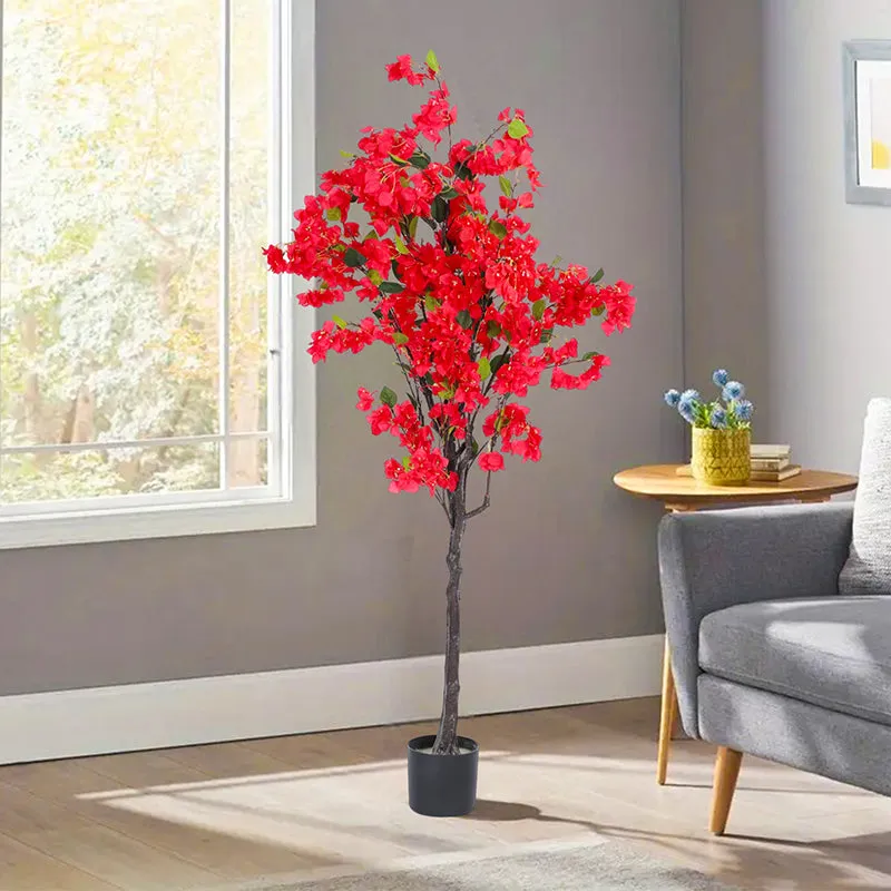 Villa Flora Artificial Bougainvillea With Black Plastic Pot (Red) - 5.3 Feet media 3