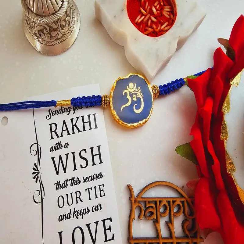 Om Ganesha Blue Agate Rakhi Gift Set media 4