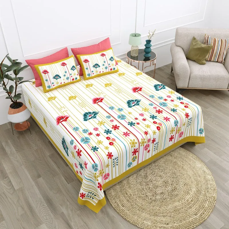 Heritage Calm Cotton Bedsheet (Pink,Olive Green,White) - 120 TC media 3