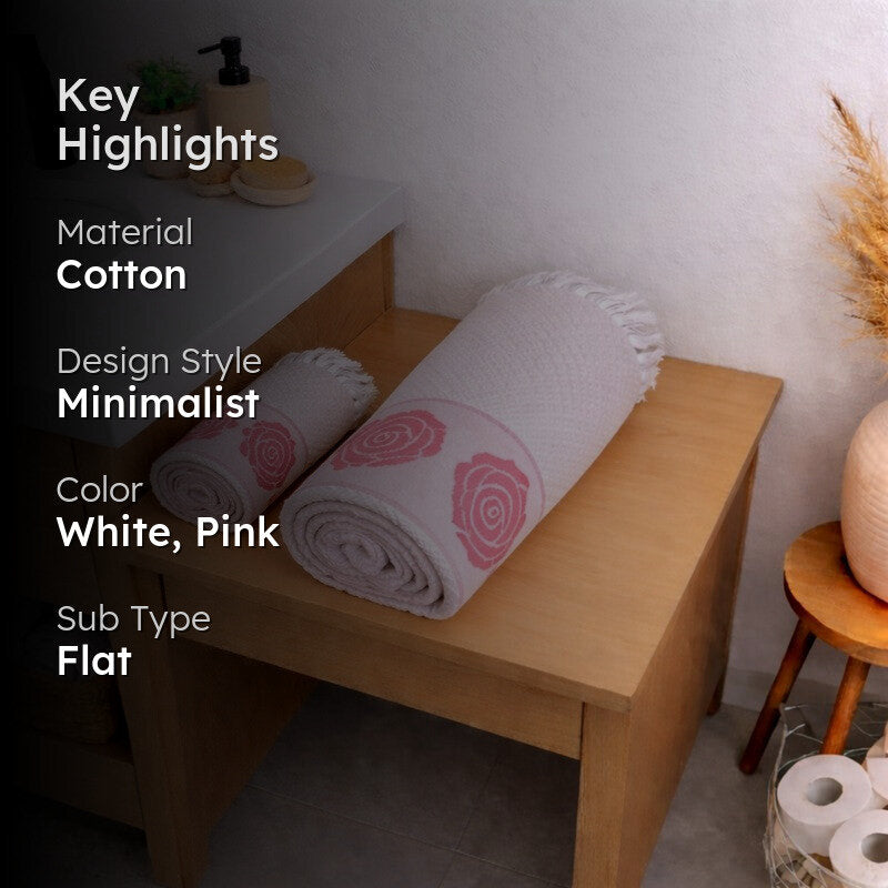 Rosette Cotton Bath Towel (Pink & White) - Set Of Two media 2
