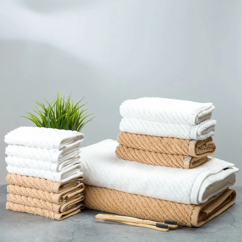 Nautica Riviera Soft Cotton Towel Set (White & Light Tan) - Fourteen Piece Set media 1