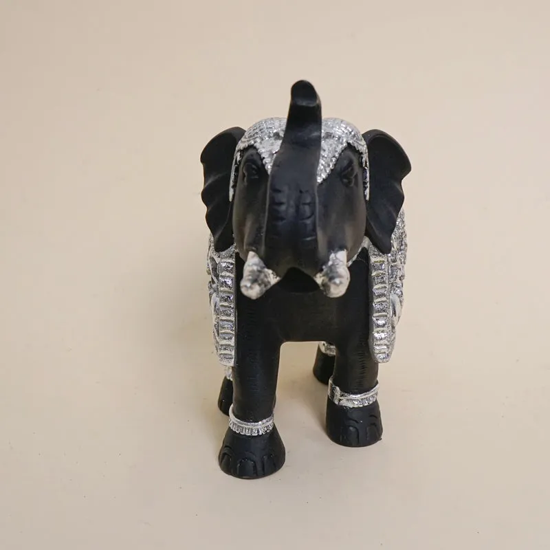 Gilded Gaja Resin Show Piece - Black & Silver media 4