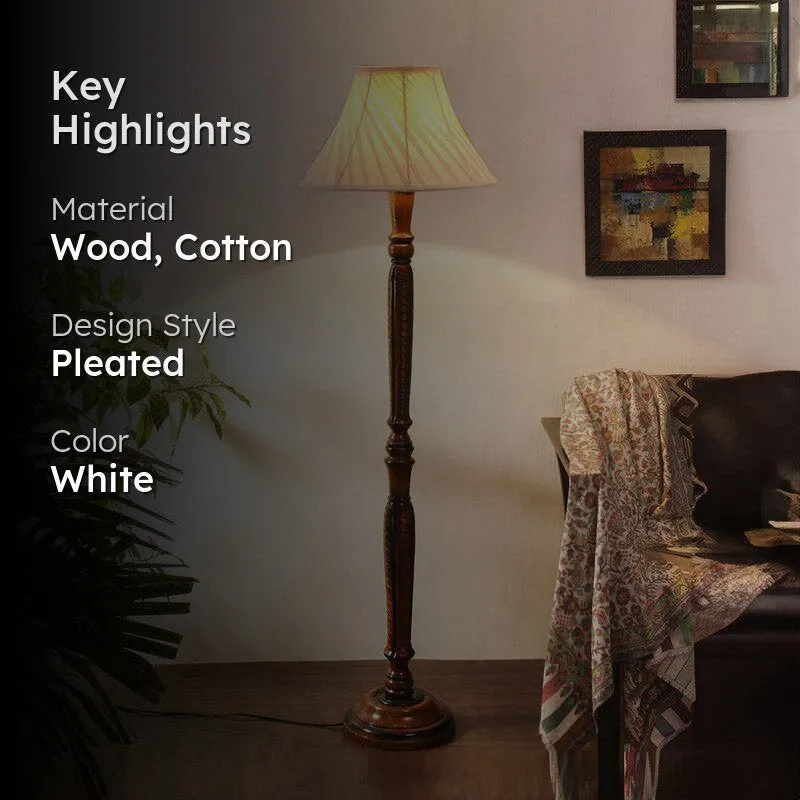 Hima Cross Pleated Vintage Wooden Floor Lamp - Off-White media 2