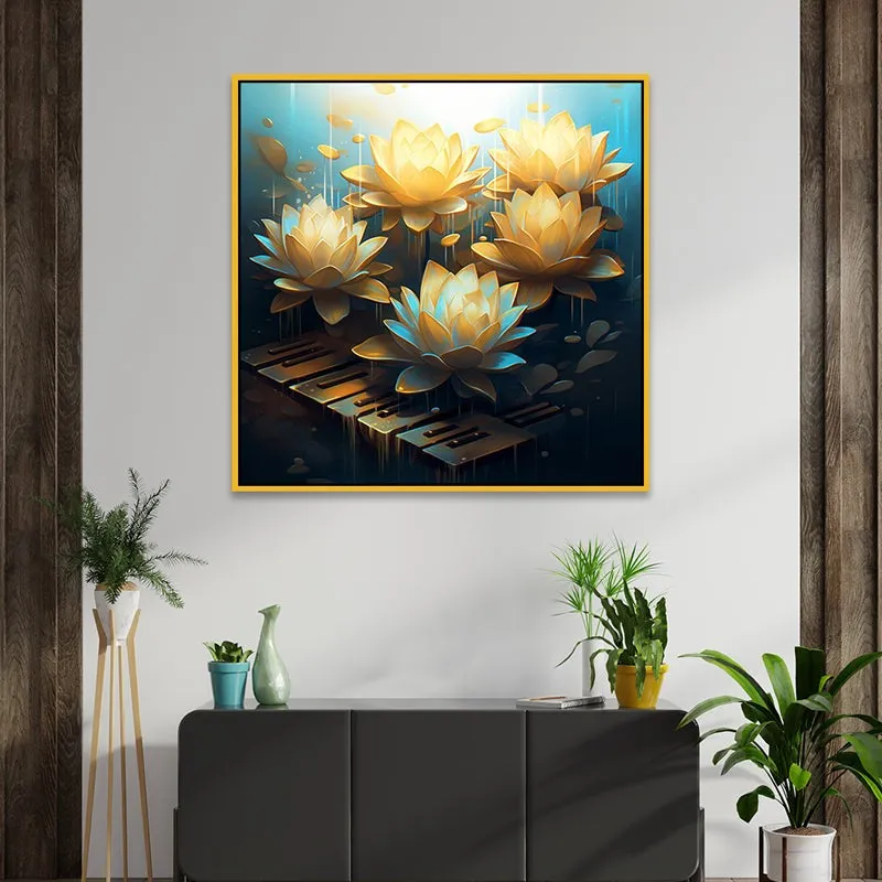 Lotus Aurum Canvas Wall Art With Frame media 1