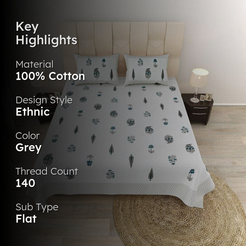 Chandrika Printed Cotton Bedsheet (Grey) - 140 TC media 2
