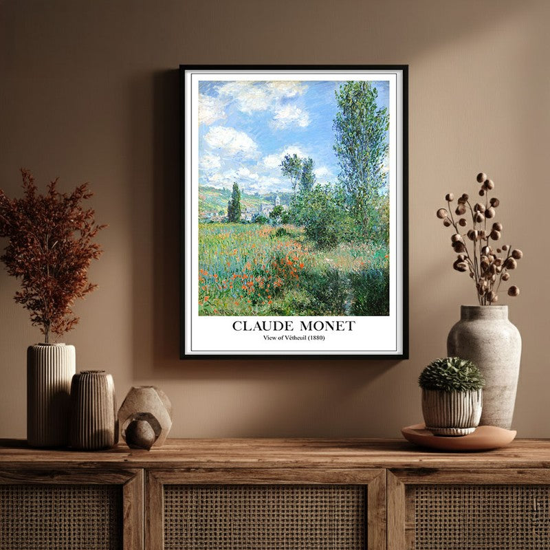 View of Vetheuil Archival Canvas Wall Painting - Black Frame