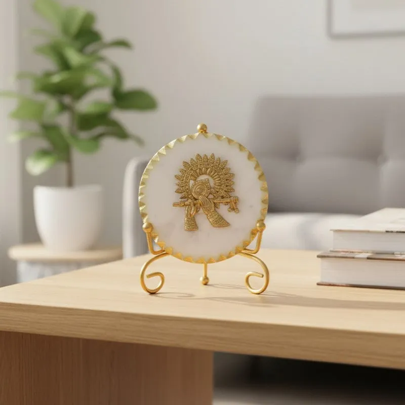 Divine Flute Krishna Marble Showpiece With Stand media 4