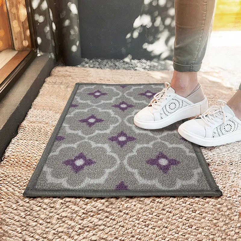 Eris Floral Nylon Door Mats - Purple,Grey media 1