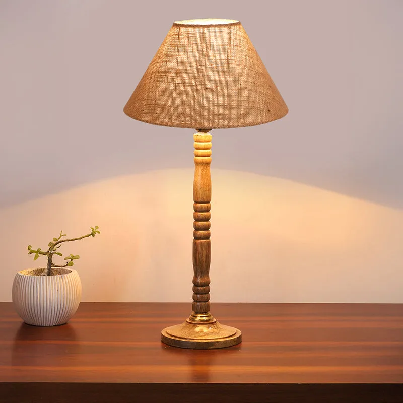 Loft Gleam Table Lamp With Carved Wooden Base - Brown media 1