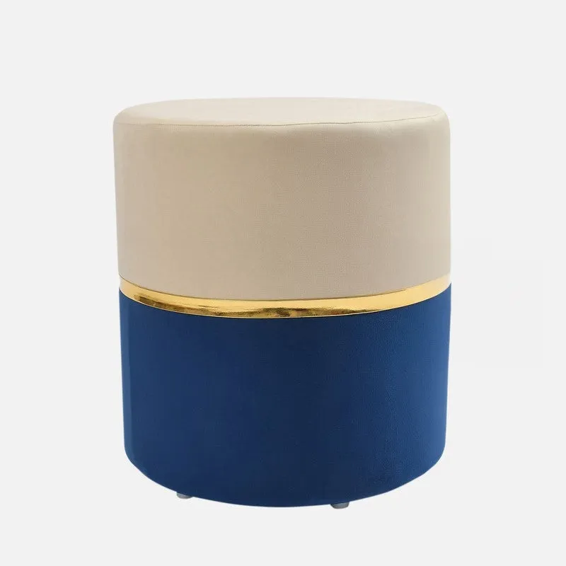 Dualtone Solid Velvet Pouffe - Beige & Dark Blue media 3