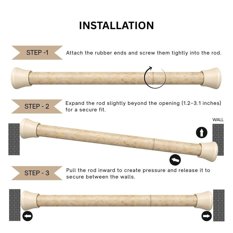 Slide Fit Extendable Metal No Drill Curtain Tension Rod - Beige media 6